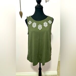 Olive Green Sleeveless Top with White Accents